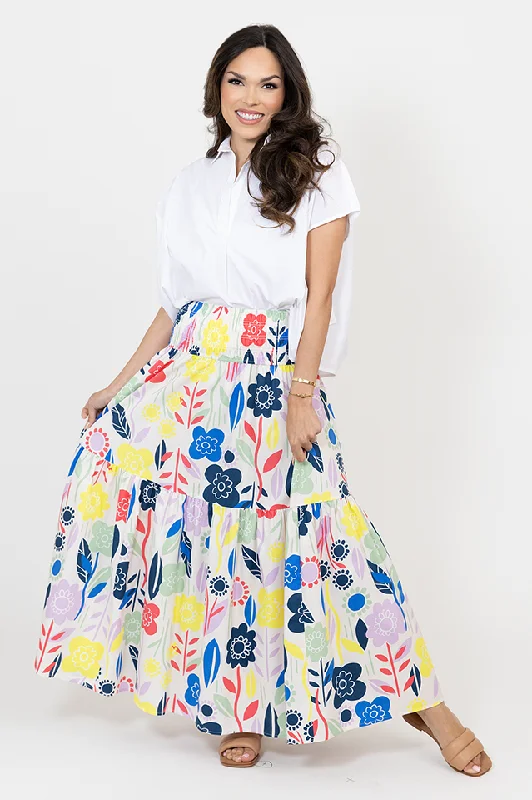 Abstract Floral Smock Maxi Skirt pleated skirt texture