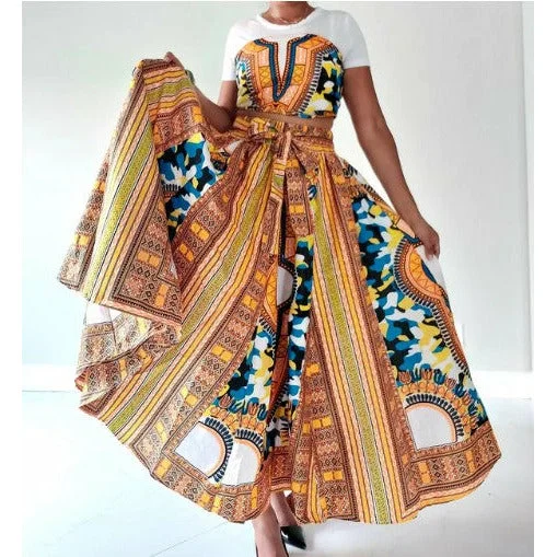 African Dashiki Print Maxi Skirt Free size- STRETCH FITS M TO 2XL silk skirt lustrous African Dashiki Print Maxi Skirt Free size- STRETCH FITS M TO 2XL silk skirt lustrous