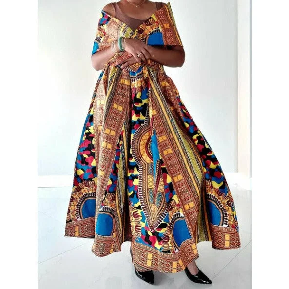 African Dashiki Midi Skirt with Headwrap - Free size- STRETCH FITS M TO 2XL linen skirt natural African Dashiki Midi Skirt with Headwrap - Free size- STRETCH FITS M TO 2XL linen skirt natural