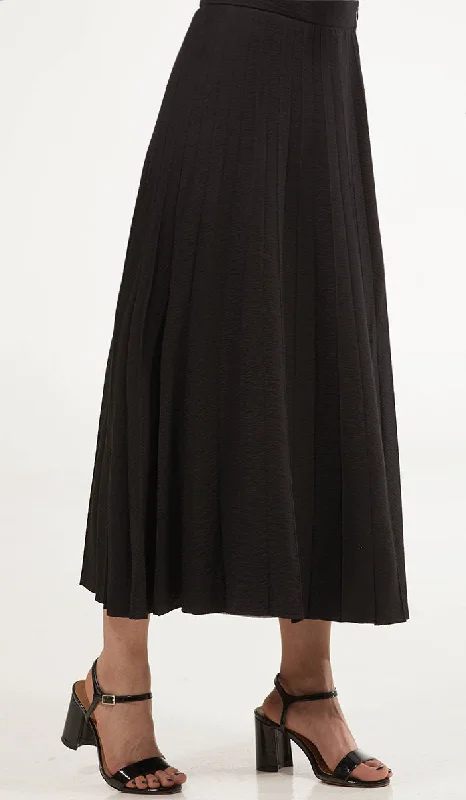 Amani Softly Pleated Long Skirt - Black - FINAL SALE button skirt front
