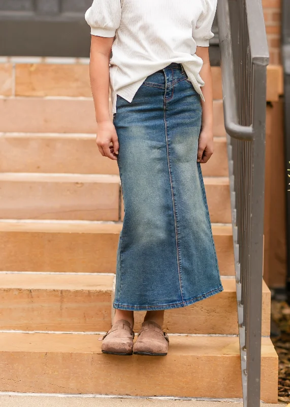 Girl's Vintage Wash Denim Skirt silk skirt lustrous