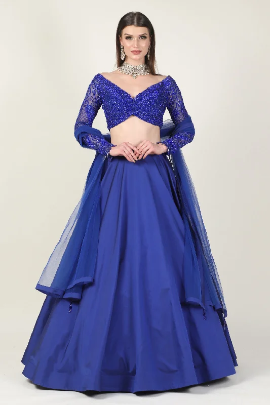 ROYAL BLUE EMB FULL SLEEVE TOP WITH SKIRT