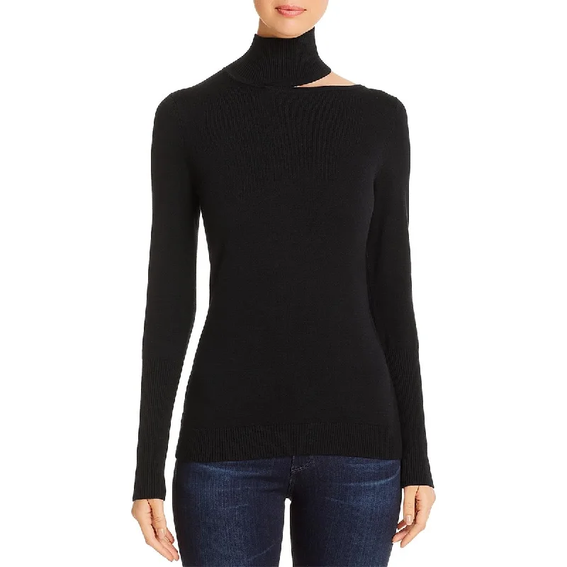 Elie Tahari Womens Vita Ribbed Trim Knit Mock Turtleneck Sweater Collared Crew Neck Turtle Neck Elie Tahari Womens Vita Ribbed Trim Knit Mock Turtleneck Sweater Collared Crew Neck Turtle Neck