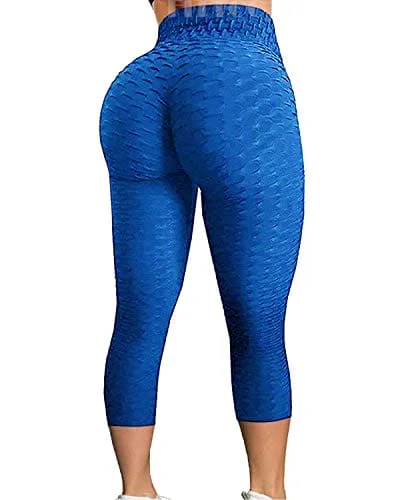 FITTOO Women's High Waist Yoga Pants Tummy Control Scrunched Booty Capri Leggings Workout Running Butt Lift Textured Tights Blue Comfortable Capri-Length Leggings FITTOO Women's High Waist Yoga Pants Tummy Control Scrunched Booty Capri Leggings Workout Running Butt Lift Textured Tights Blue Comfortable Capri-Length Leggings