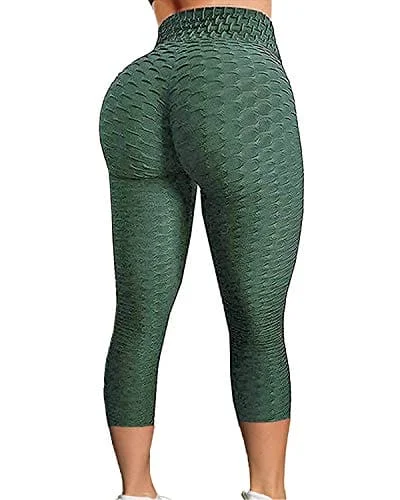 FITTOO Women's High Waist Textured Yoga Pants Tummy Control Scrunched Booty Capri Leggings Workout Running Butt Lift Textured Tights Peacock Green Comfortable Slip-On Compression Leggings FITTOO Women's High Waist Textured Yoga Pants Tummy Control Scrunched Booty Capri Leggings Workout Running Butt Lift Textured Tights Peacock Green Comfortable Slip-On Compression Leggings