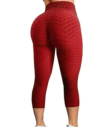 FITTOO Women's High Waist Textured Yoga Pants Tummy Control Scrunched Booty Capri Leggings Workout Running Butt Lift Textured Tights Red Cozy Fashion Leggings FITTOO Women's High Waist Textured Yoga Pants Tummy Control Scrunched Booty Capri Leggings Workout Running Butt Lift Textured Tights Red Cozy Fashion Leggings