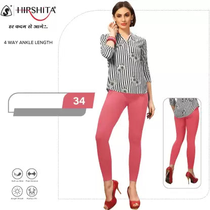 HIRSHITA Churidar Ethnic Wear Legging  (Pink, Solid) Chic Workout Leggings
