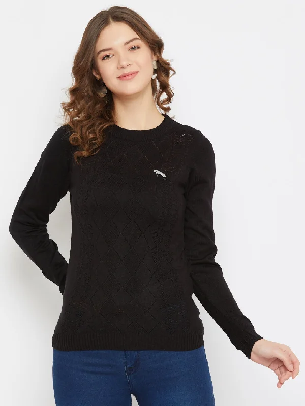 JUMP USA Women Black Self Design Casual Sweater Cotton Fabric Linen Fabric Terry Fabric JUMP USA Women Black Self Design Casual Sweater Cotton Fabric Linen Fabric Terry Fabric