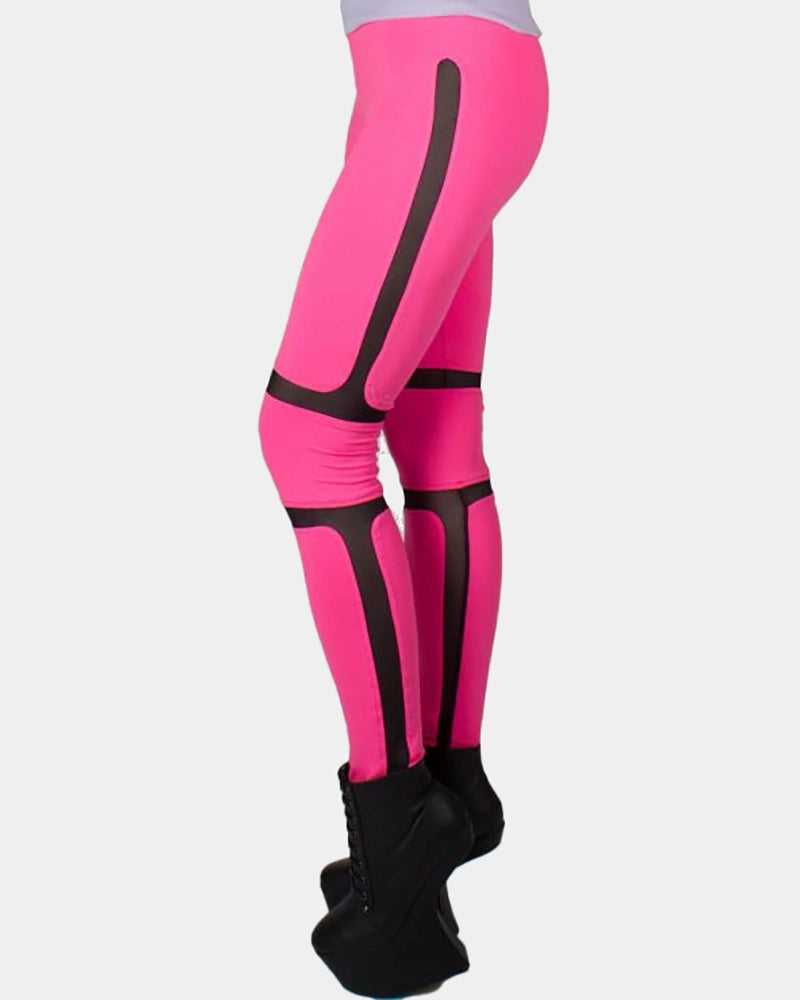 PROTECTION LEGGING PINK / BLACK MESH Classic Solid Color Leggings