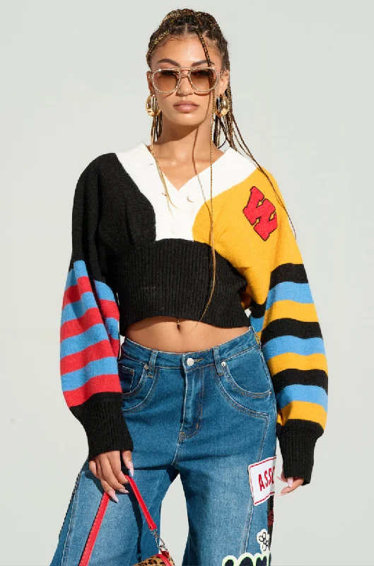VARSITY STRIPES BUTTON DOWN SWEATER Velvet Chenille Corduroy