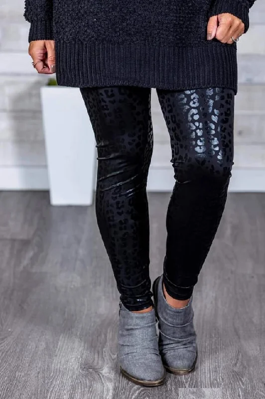 "Give 'em Attitude!" Black on Black Leopard Print Leggings / Tights