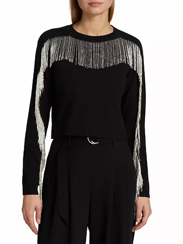 Althea Fringe Sweater In Black/silver