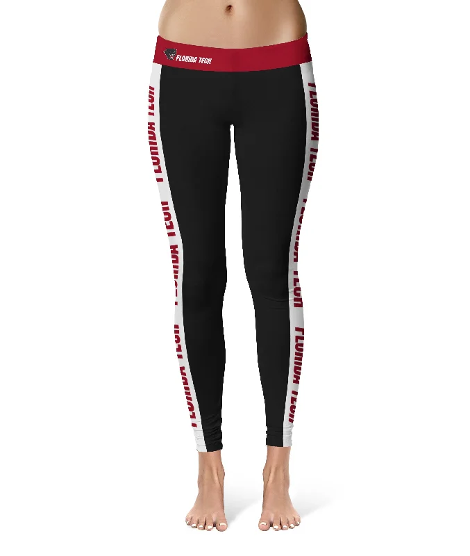 Florida Tech Panthers Game Day White Stripes Black Yoga Leggings for Women by Vive La Fete