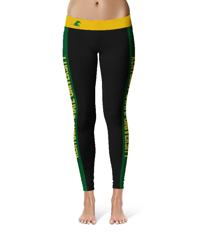 Kentucky State Thorobreds Game Day Green Stripes Black Yoga Leggings for Women by Vive La Fete