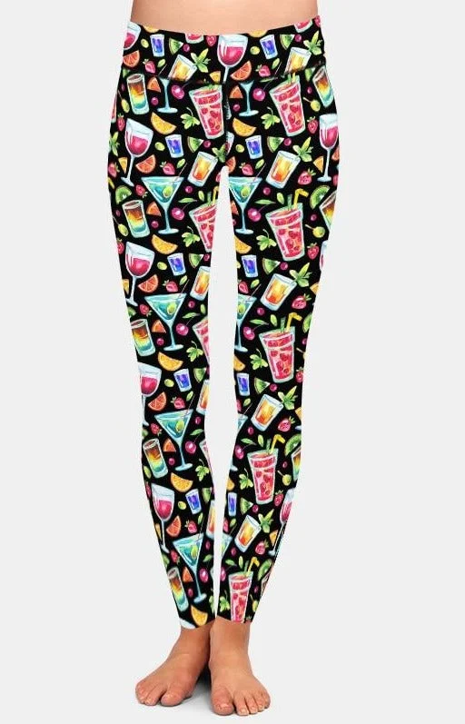 Ladies 3D Watercolour Tropical Cocktails Printed Leggings