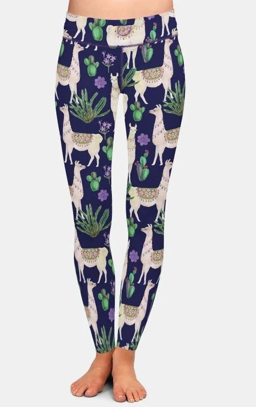 Ladies Alpaca & Cactus Printed Leggings