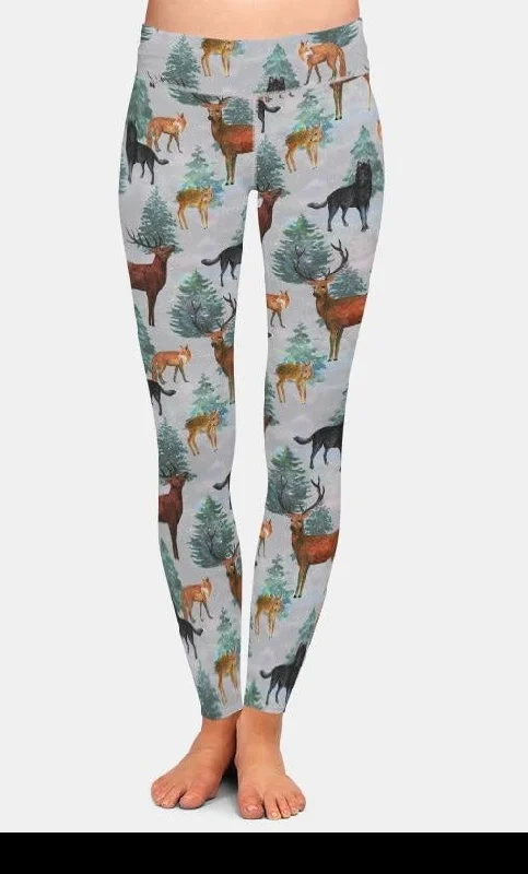 Ladies Deer & Fox Printed Milk Silk Leggings