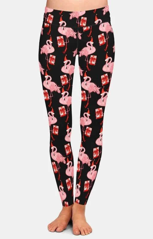 Ladies Gorgeous Christmas Flamingos With Presents, Trees & Santa Hats Leggings