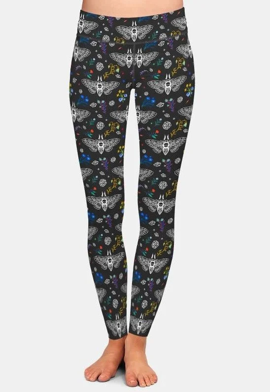 Ladies Soft Goth Moth Design Printed Leggings