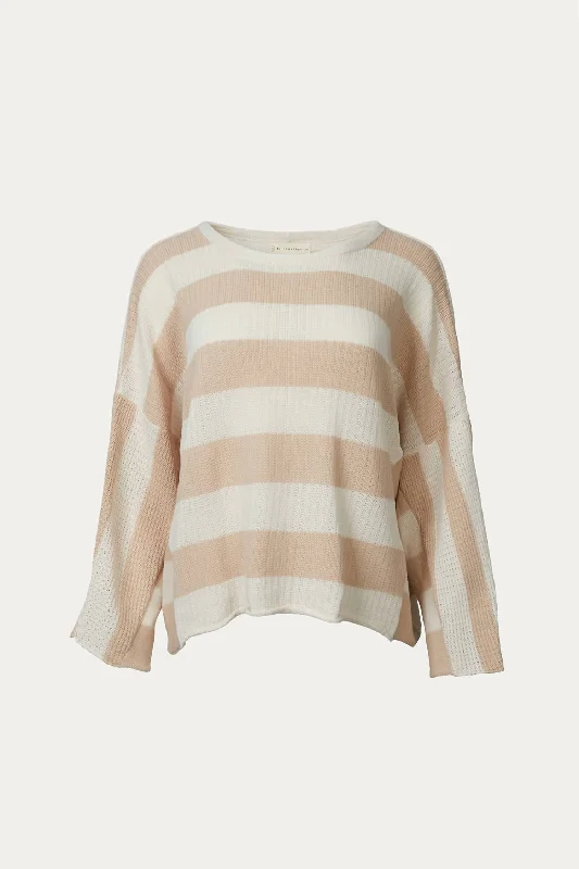 Lightweight Striped Cotton Sweater In Beige/ivory