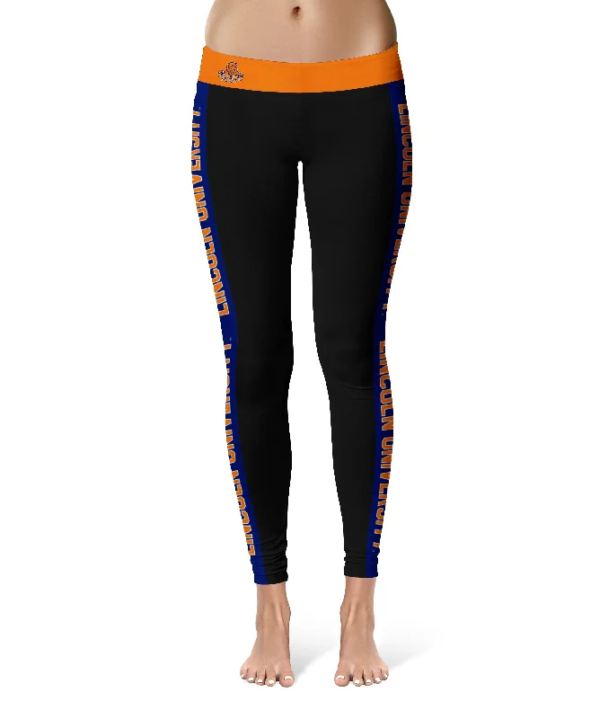 Lincoln University Lions LU Game Day Blue Stripes Black Yoga Leggings for Women by Vive La Fete