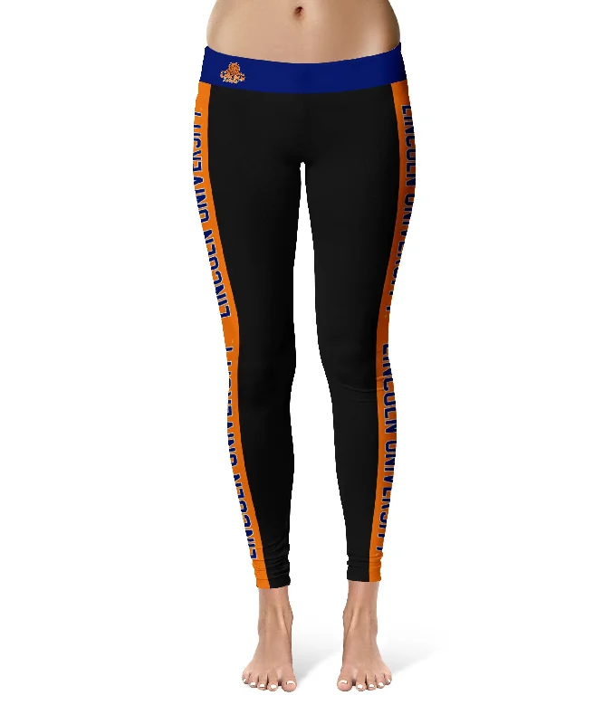 Lincoln University Lions LU Game Day Orange Stripes Black Yoga Leggings for Women by Vive La Fete