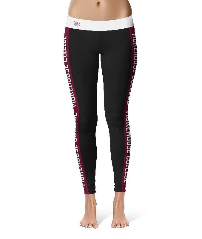 Morehouse Maroon Tigers Game Day Maroon Stripes Black Yoga Leggings for Women by Vive La Fete