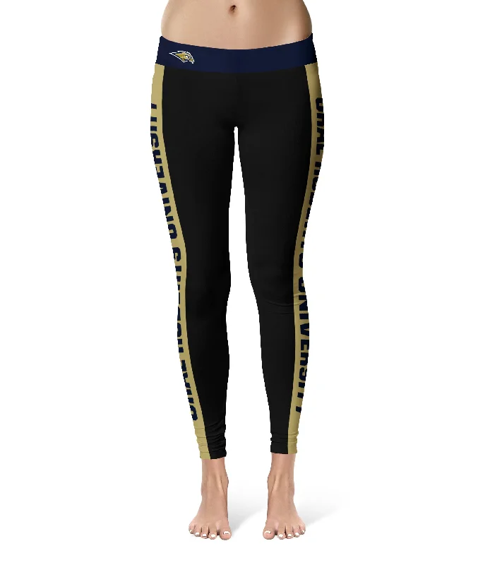 Oral Roberts Golden Eagles Game Day Gold Stripes Black Yoga Leggings for Women by Vive La Fete