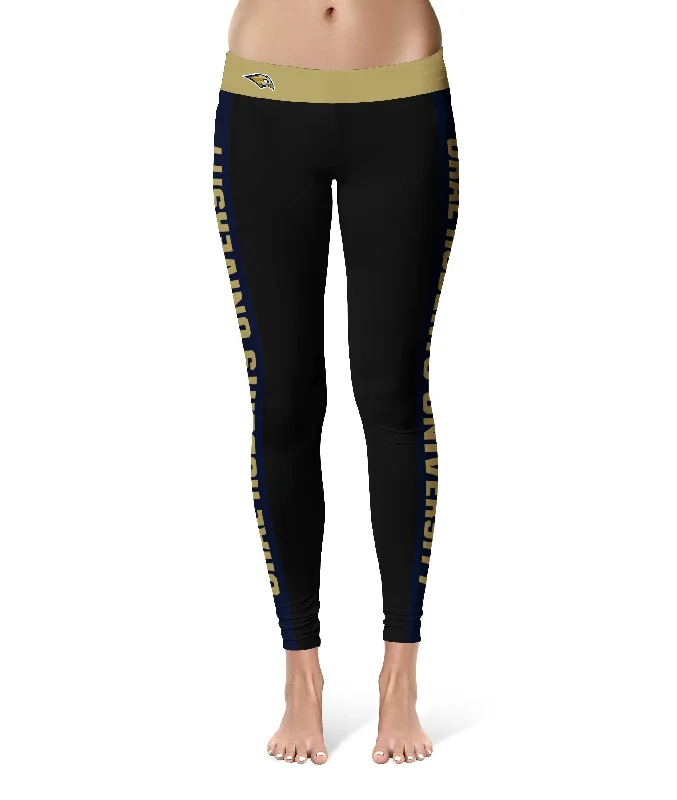 Oral Roberts Golden Eagles Game Day Navy Stripes Black Yoga Leggings for Women by Vive La Fete