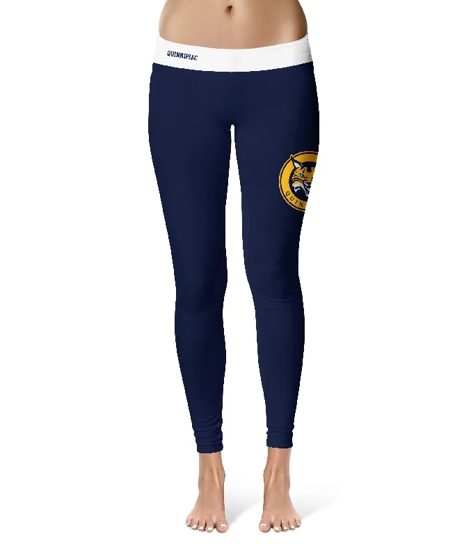 Quinnipiac University Bobcats Game Day Logo on Thigh Blue Yoga Leggings for Women by Vive La Fete