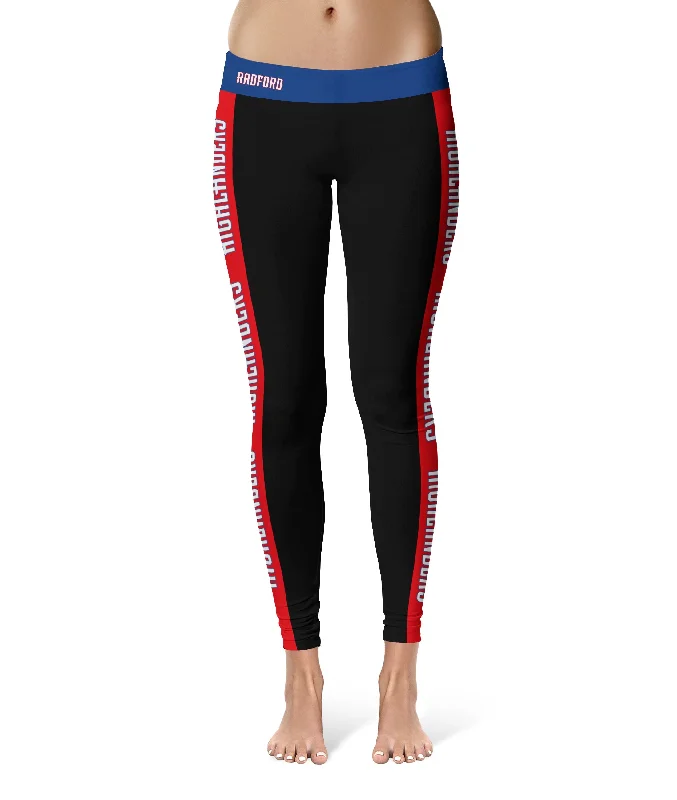 Radford Highlanders Game Day Red Stripes Black Yoga Leggings for Women by Vive La Fete