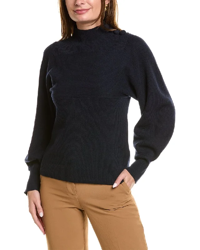 Rebecca Taylor Rib Mock Neck Wool & Cashmere-Blend Sweater