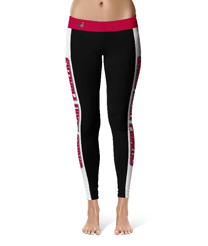 SHU Sacred Heart Pioneers Game Day White Stripes Black Yoga Leggings for Women by Vive La Fete