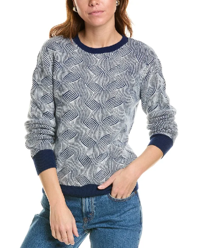 sofiacashmere Two-Tone Brioche Cable Cashmere Sweater