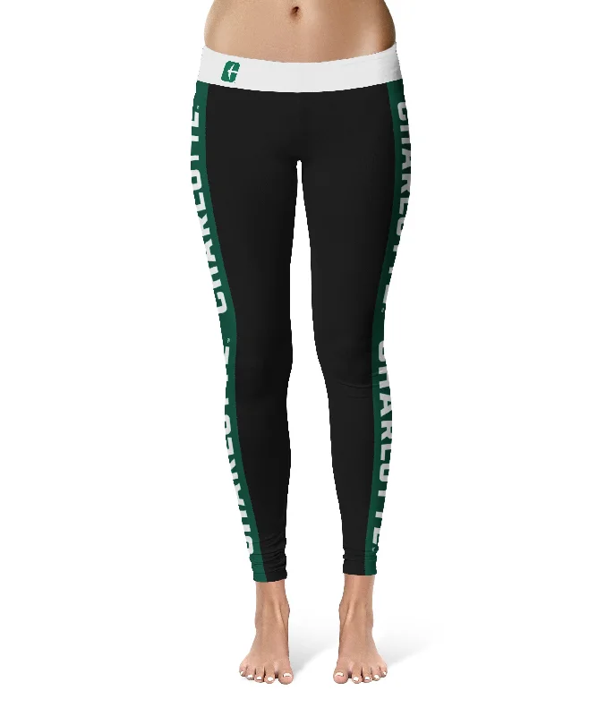 UNC Charlotte 49ers Game Day Green Stripes Black Yoga Leggings for Women by Vive La Fete