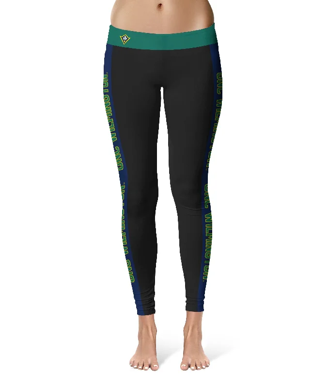 UNC Wilmington Seahawks UNCW Game Day Navy Stripes Black Yoga Leggings for Women by Vive La Fete