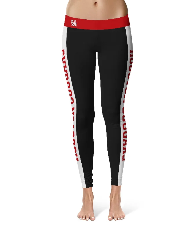 University of Houston Cougars Game Day White Stripes Black Yoga Leggings for Women by Vive La Fete