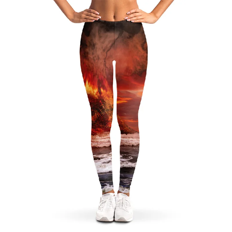 Volcano On The Sea Print Women's Leggings