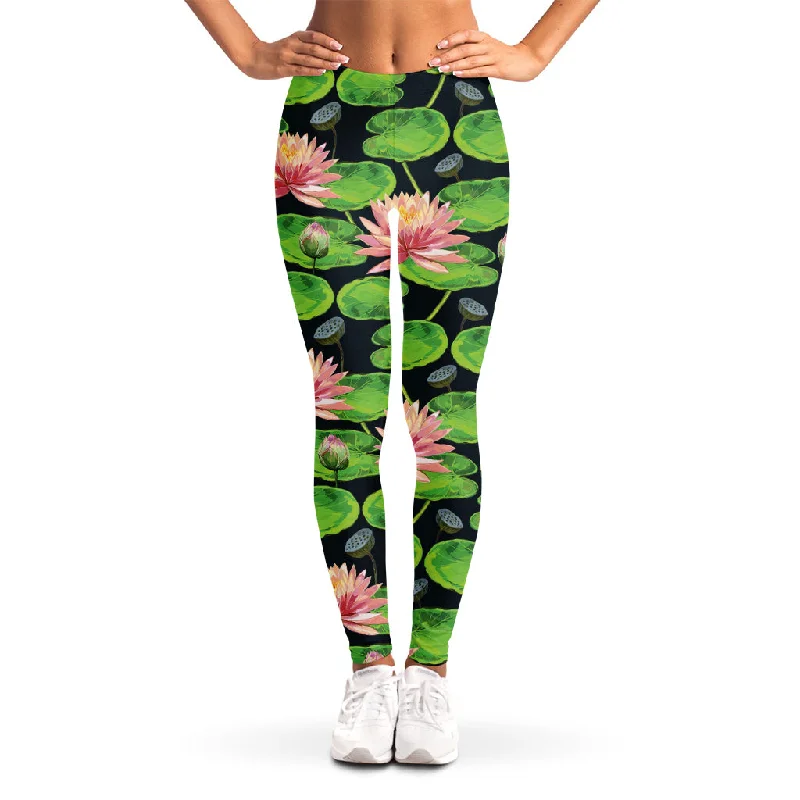 Water Lily Flower Pattern Print Women's Leggings