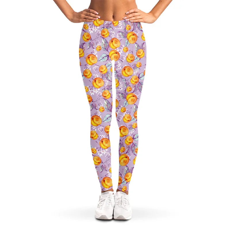 Watercolor Apricot Fruit Pattern Print Women's Leggings