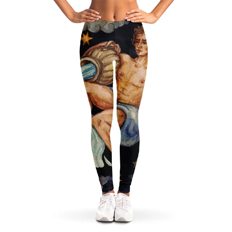 Watercolor Aquarius Zodiac Sign Print Women's Leggings