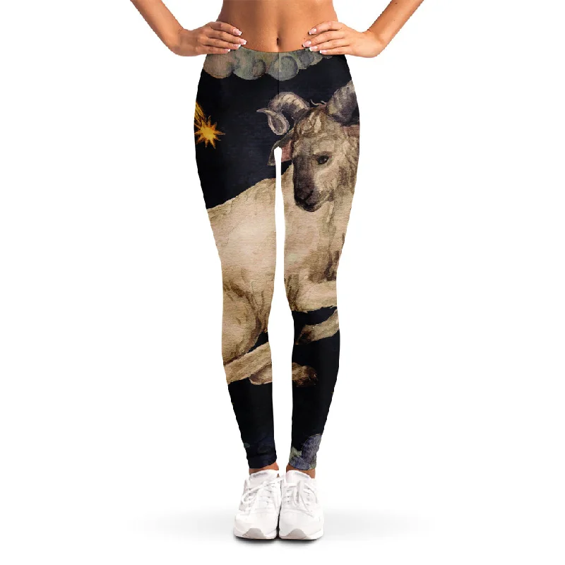 Watercolor Aries Zodiac Sign Print Women's Leggings