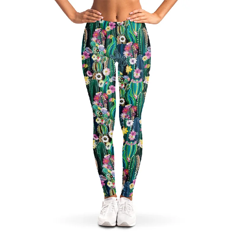 Watercolor Blooming Cactus Print Women's Leggings