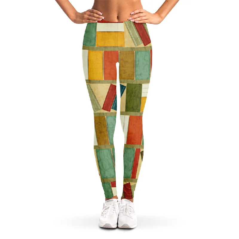 Watercolor Bookshelf Pattern Print Women's Leggings