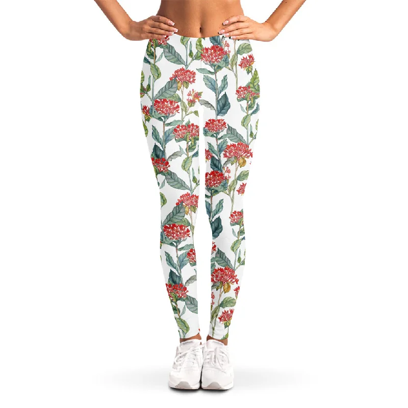 Watercolor Bouvardia Print Women's Leggings