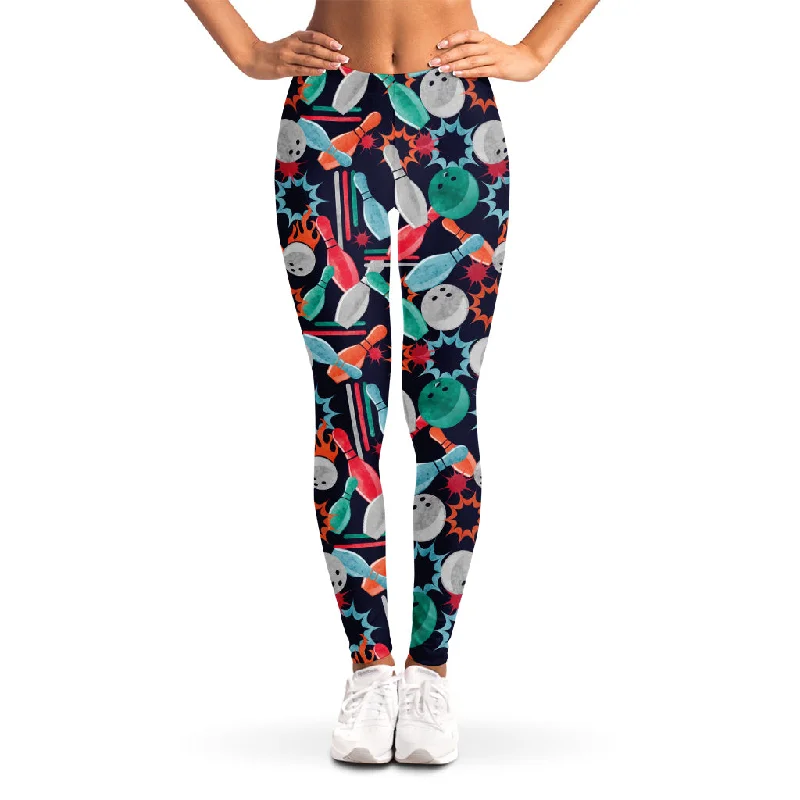 Watercolor Bowling Theme Pattern Print Women's Leggings