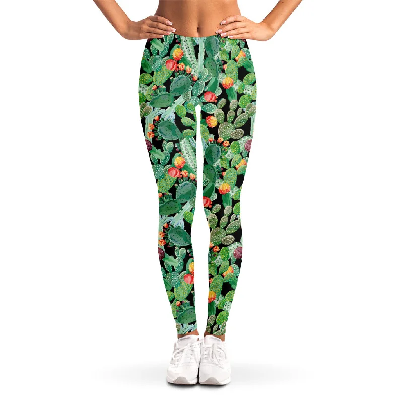 Watercolor Cactus Plant Print Women's Leggings