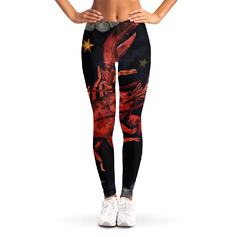 Watercolor Cancer Zodiac Sign Print Women's Leggings