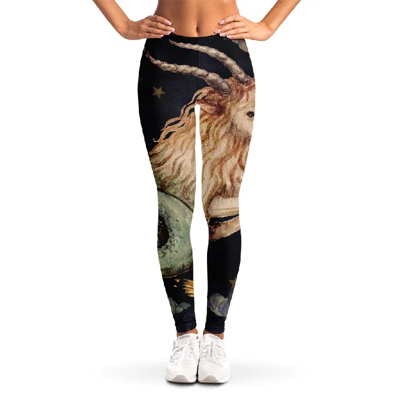 Watercolor Capricorn Zodiac Sign Print Women's Leggings