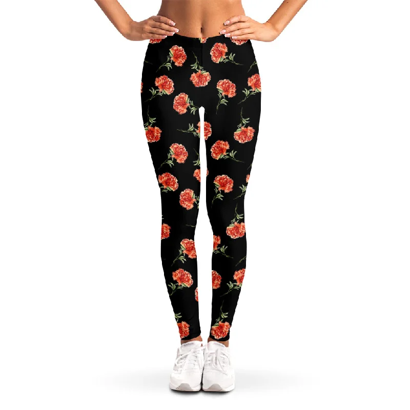 Watercolor Carnation Pattern Print Women's Leggings